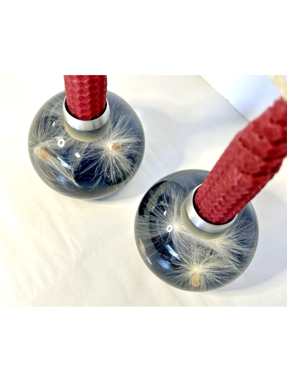 Vtg Dandelion Seed Pappas Clear Art Acrylic Bulb Round Candlesticks